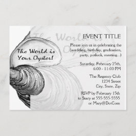 Eine austere Muschel mit dem Sprichwort "Die Welt  Einladung