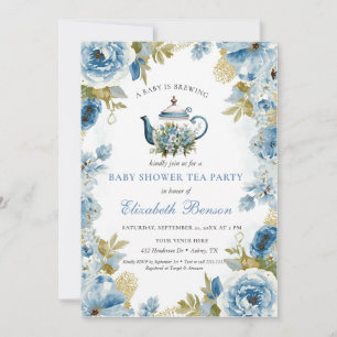 Eine Baby Brauerei Blaue Florale Babyparty Einladung