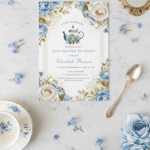 Eine Baby Brauerei Blaue Florale Babyparty Einladung