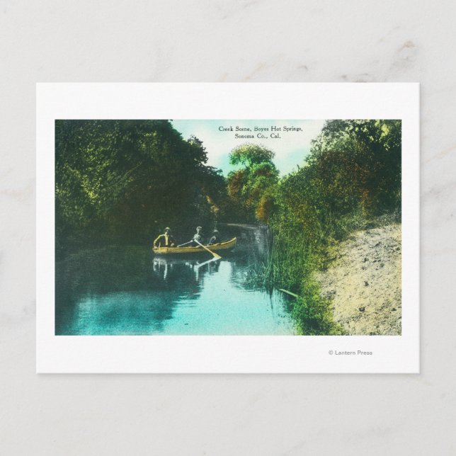 Eine Bach-Szene mit einer Familie in einem Kanu Postkarte (Vorderseite)