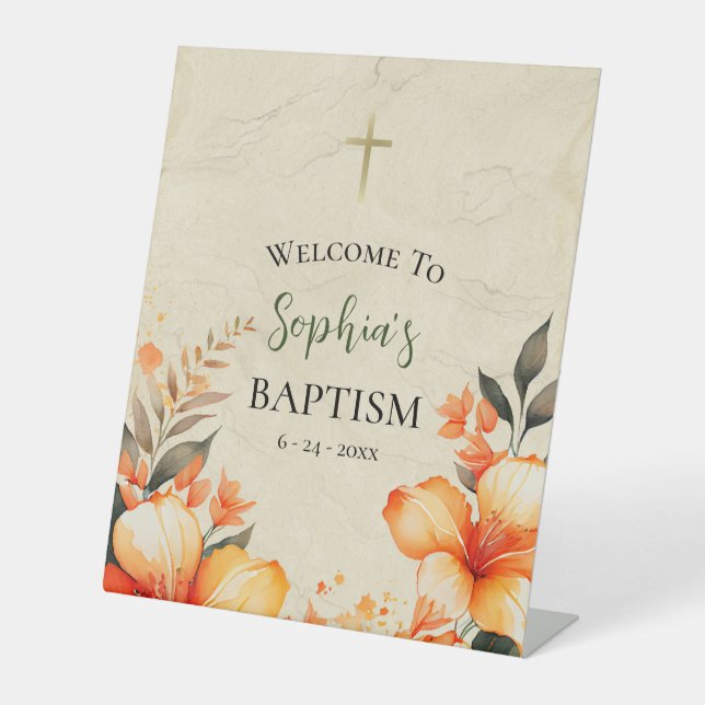 Eine beleuchtete lebensorthodoxe Christliche Taufe Sockelschild (Vorderseite)