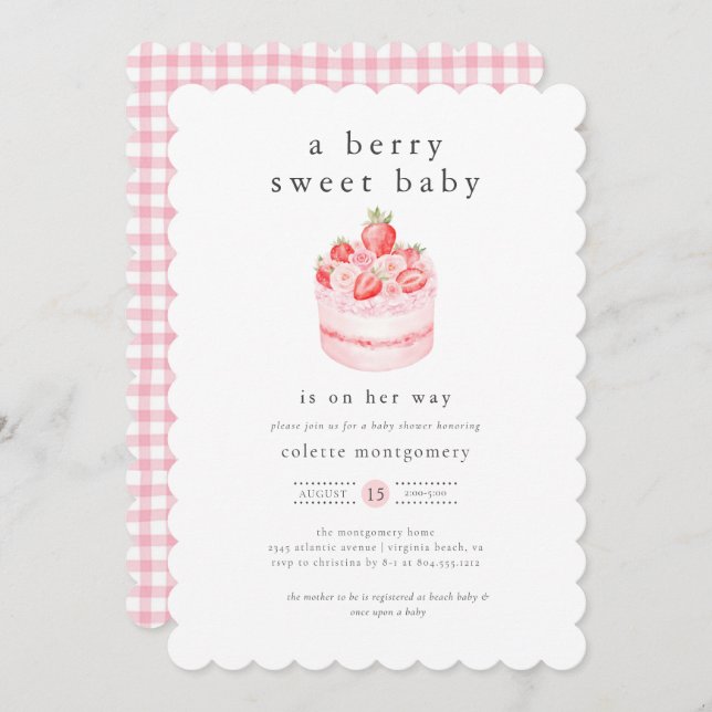 Eine Berry Sweet Baby Strawberry Baby Dusche Einladung (Vorne/Hinten)