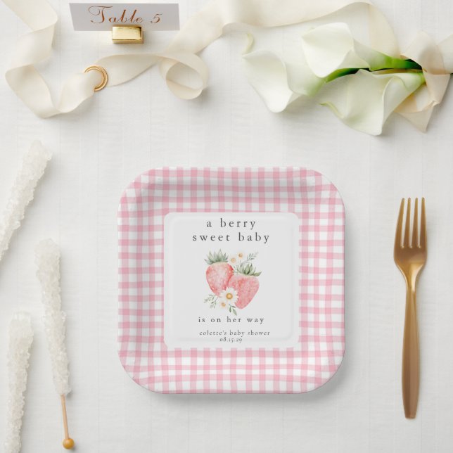 Eine Berry Sweet Baby Strawberry Baby Dusche Pappteller (Hochzeit)