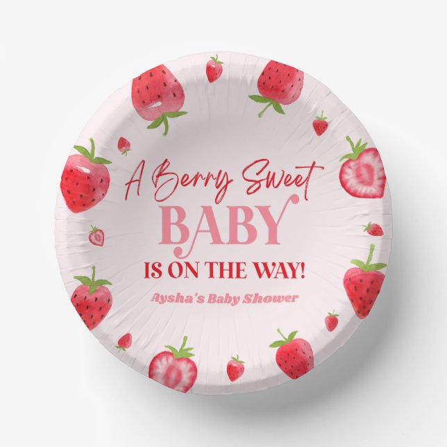 Eine Berry Sweet Baby Strawberry Baby Dusche Pappteller (Vorderseite)