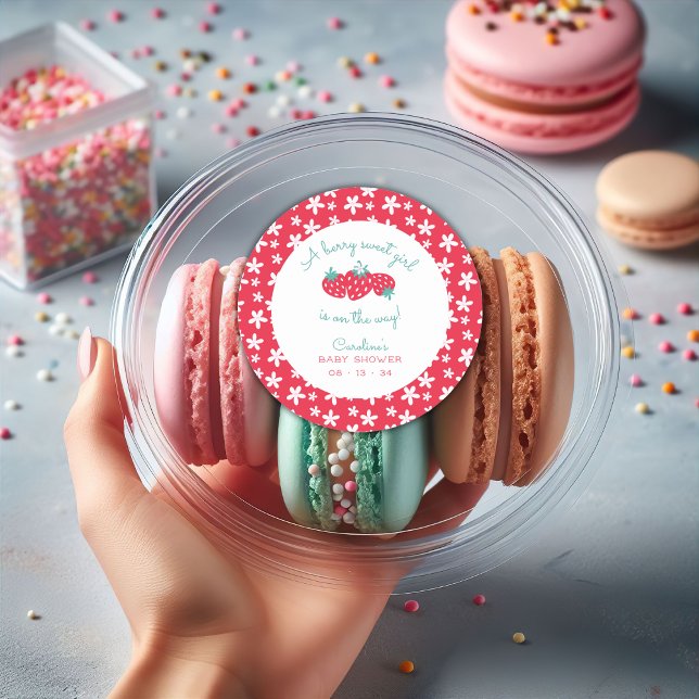 Eine Berry Sweet Girl Baby Dusche Strawberry Flora Runder Aufkleber (Von Creator hochgeladen)