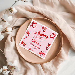 Eine Berry Sweet Pink Gezeichnet Strawberries Baby Serviette