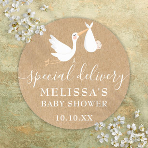 Eine besondere Lieferung Storch Baby Shower/Sprink Runder Aufkleber
