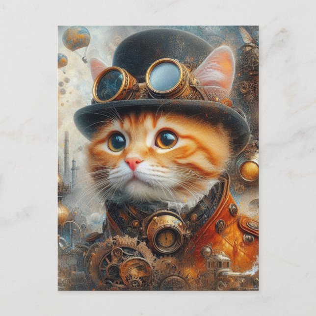 eine bezaubernde Steampunkatze Postkarte (Vorderseite)