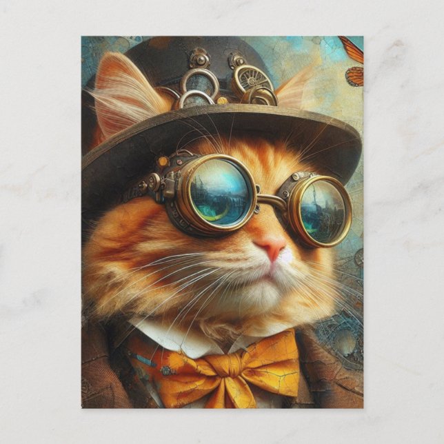 eine bezaubernde Steampunkkatze Postkarte (Vorderseite)