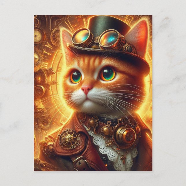 eine bezaubernde Steampunkkatze Postkarte (Vorderseite)