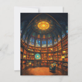 Eine Bibliothek, die zwischen den Sternen schwebt Postkarte