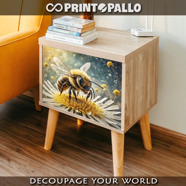 Eine Biene auf einer Blume im Morgentau - Seidenpapier (Von Creator hochgeladen)