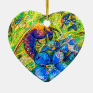 Eine Biene & Vergessen-ich-nicht-Blume Herz Keramik Ornament
