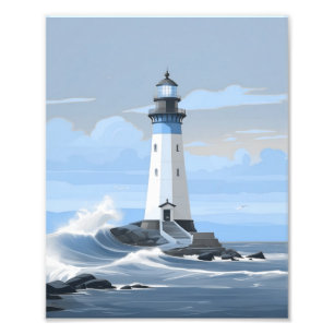 Eine blaue Leuchtturm-Malerei-Fotovergrößerung Fotodruck