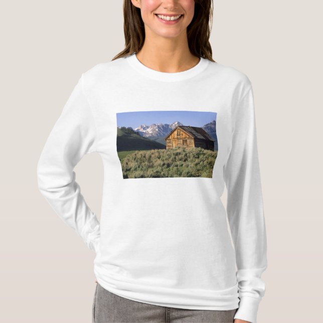 Eine Blockhütte und das Sawzahngebirge in T-Shirt (Vorderseite)