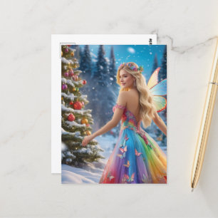 Eine blonde Frauenfee und ein Weihnachtsbaum Postkarte