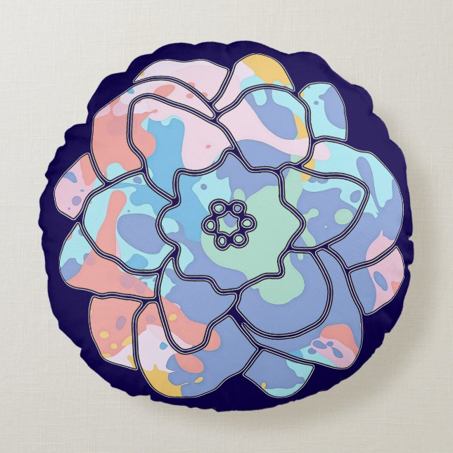 Eine Blume aus Farbflecken Rundes Kissen (Vorderseite)