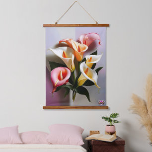 Eine Blüte von Calla Lilies in Pastellfarben Wandteppich Mit Holzrahmen