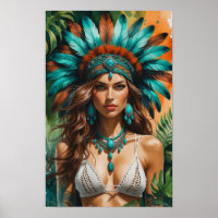 Eine Bohemische Frau in Aquamarin und rostfrei