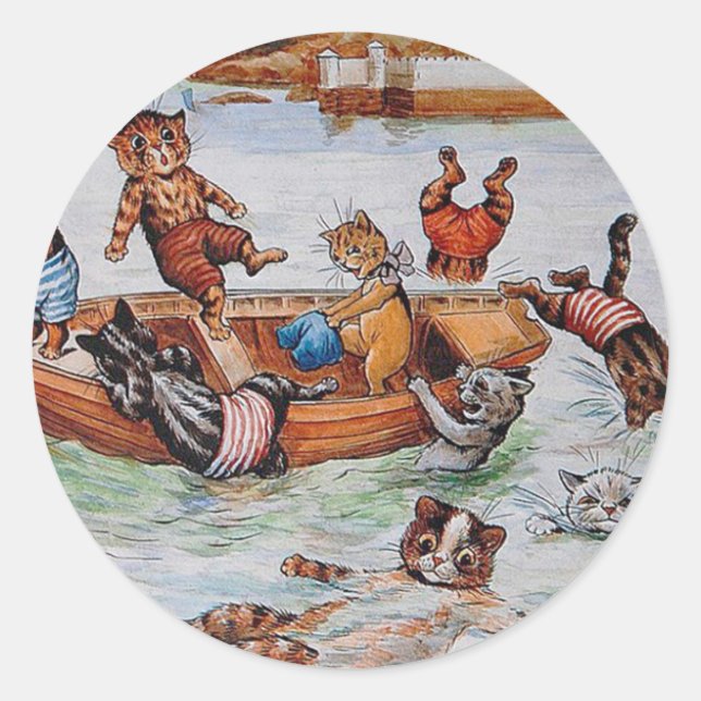 Eine Bootfahrt-Katastrophe - Katzen-Kunst Louis Runder Aufkleber (Vorderseite)