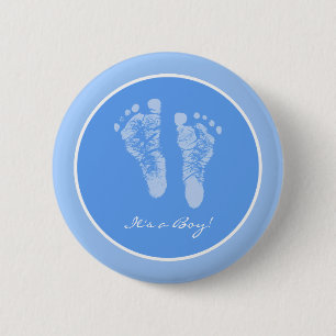 Eine Boy Blue Baby Footprint Ankündigung zur Gebu Button