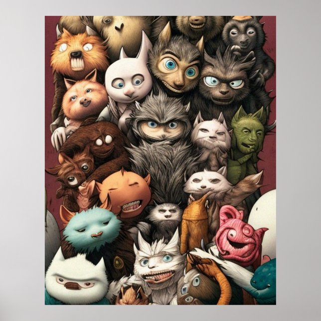 Eine bunte Gruppe niedlicher Monster Poster (Vorne)