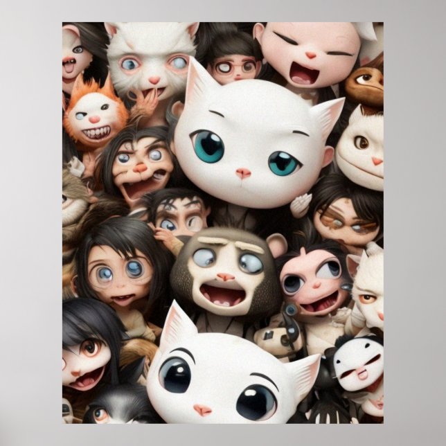 Eine bunte Gruppe von niedlichen Tieren und einer  Poster (Vorne)