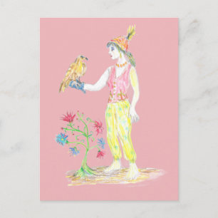 Eine Buntstiftzeichnung einer Frau Postkarte