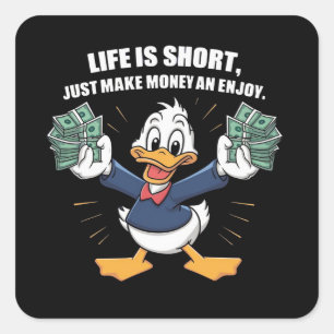 Eine Cartoon-Happy-Ente-Haltungspackel Quadratischer Aufkleber