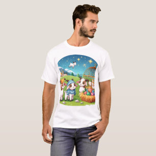 eine Cartoon-Illustration einer Krippe mit einem T-Shirt