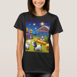 eine Cartoon-Illustration einer Krippe mit T-Shirt