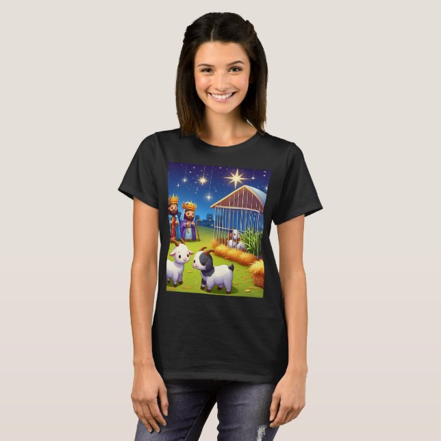 eine Cartoon-Illustration einer Krippe mit T-Shirt (Vorne ganz)