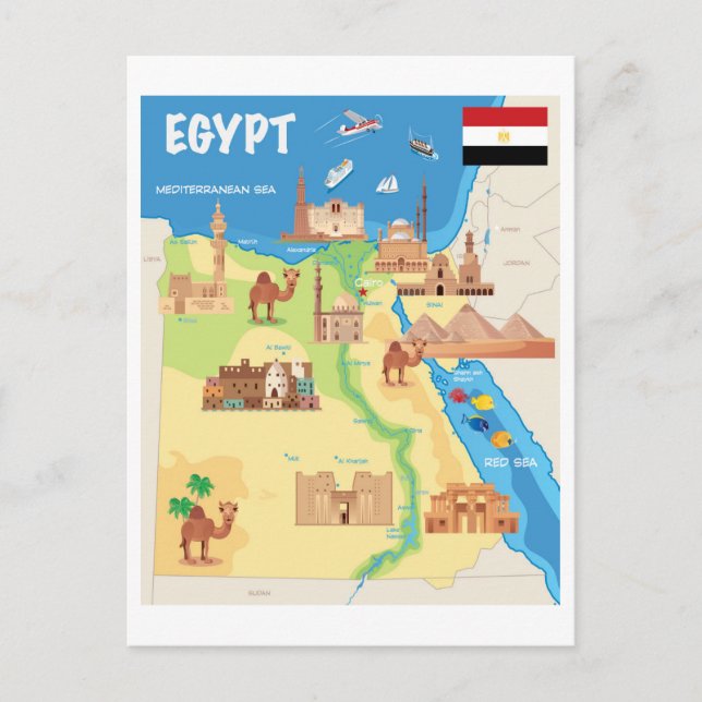 Eine Cartoon-Karte Ägyptens Postkarte (Vorderseite)