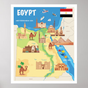 Eine Cartoon-Karte von Ägypten Poster