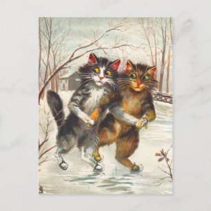 Eine Cat Couple Ice-Skaten Postkarte