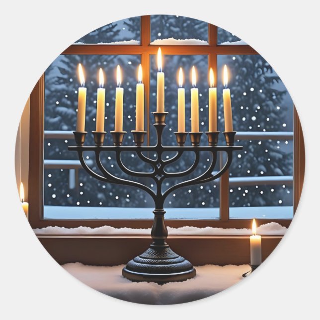 Eine Chanukka-Winternacht  Runder Aufkleber (Vorderseite)