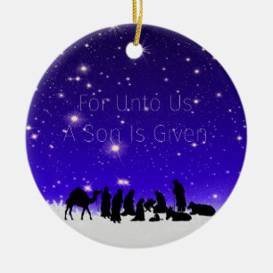 Eine Chisld ist Geborene Snowy Night Keramik Ornament