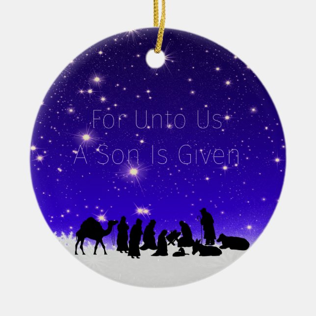 Eine Chisld ist Geborene Snowy Night Keramik Ornament (Vorne)