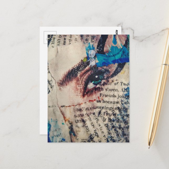 Eine Collage aus abstraktem Mischmedium mit Gesich Postkarte (Vorderseite/Rückseite Beispiel)