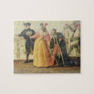 Eine Commedia- dell'arteTruppe vor einer Puzzle