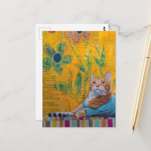 Eine coole Ingwerkatze Mixed Media Collage Postkarte
