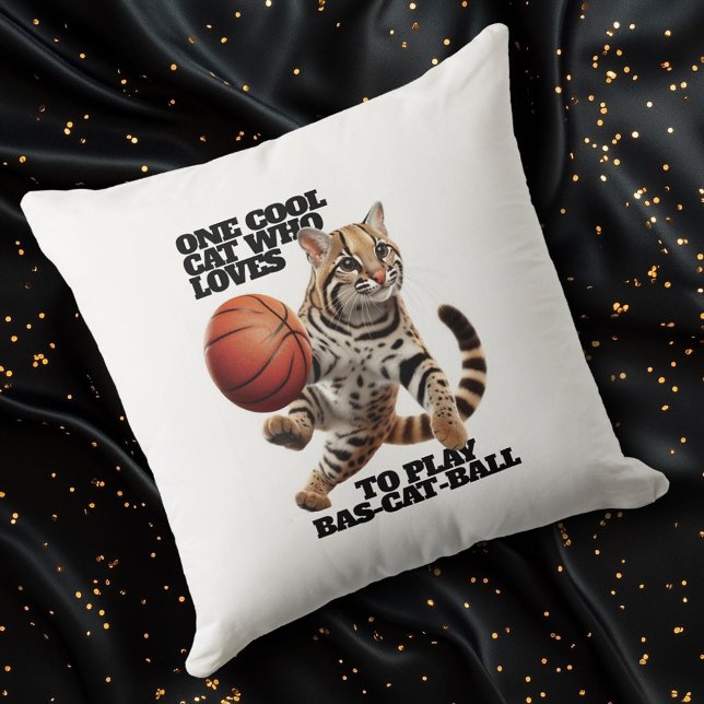 Eine Coole Katze, die Lieben hat, Bas-Cat-Ball zu  Kissen (One Cool Cat Who Loves to Play Bas-cat-Ball Cover Photo)