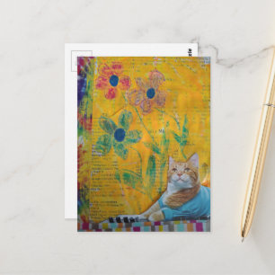 Eine coole Katze Mixed Media Collage Postkarte