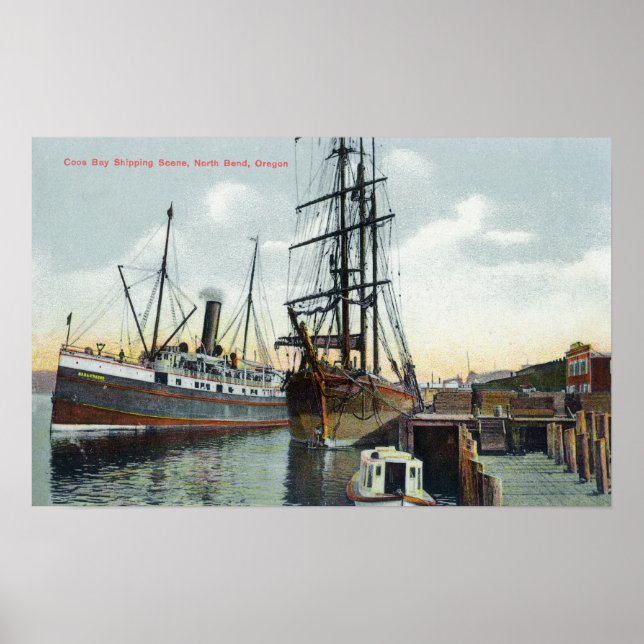 Eine coos Bay Shipping Szene am Dock Poster (Vorne)