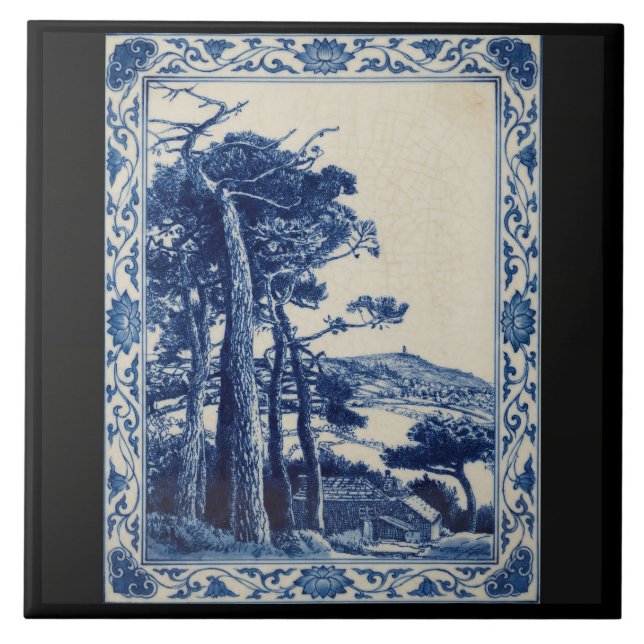 Eine Cornwall-Kobaltblau-Keramik-Kunstfliese mit e Fliese (Vorderseite)
