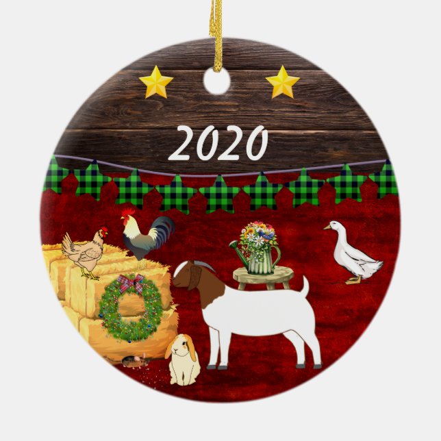 Eine Country Christmas Boer-Ziege Keramik Ornament (Hinten)