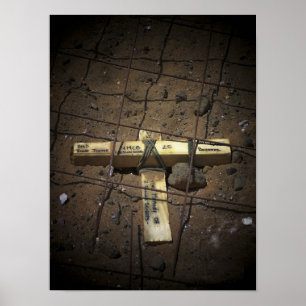 Eine Crew für die Straßenreparatur stellt ein Kreu Poster