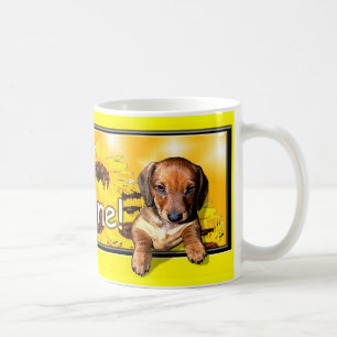 Eine Dackel-Tasse mit einem großen "mornin Tasse