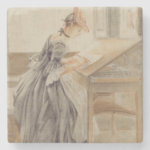 Eine Dame Copying an einem zeichnenden Tisch, Steinuntersetzer