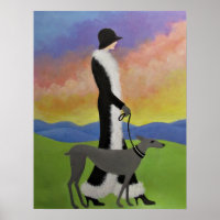 Eine Dame, die ihren Hund/Poster führt